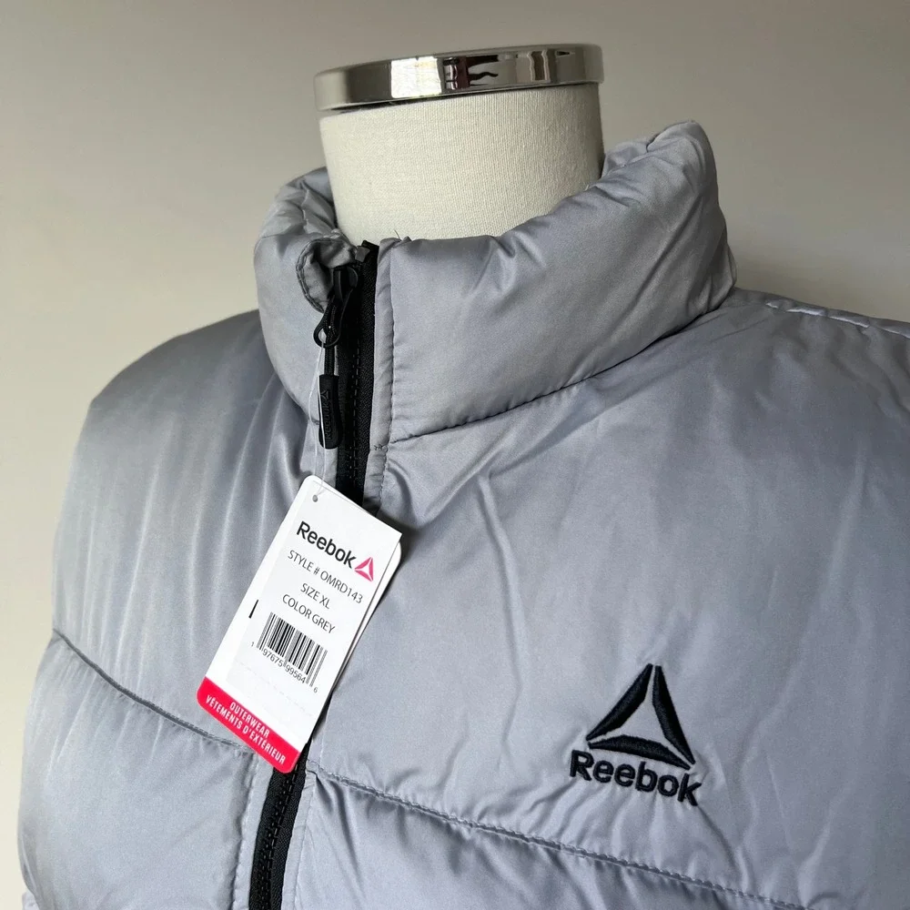 Reebok Puffer Vest Lightweight Full Zip Outerwear Grey Men's Plus XL OMRD143 NEW